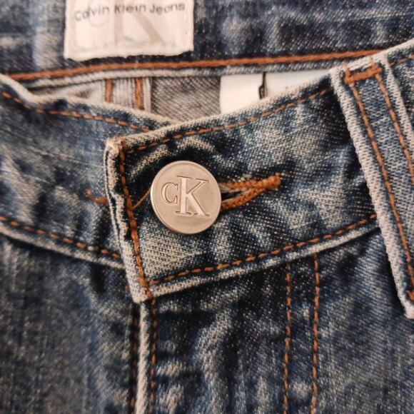 VNT Calvin Klein Jeans Women's Size 2 L32 Blue Boot HIGH RISE Denim LEATHER Tab - Picture 5 of 16